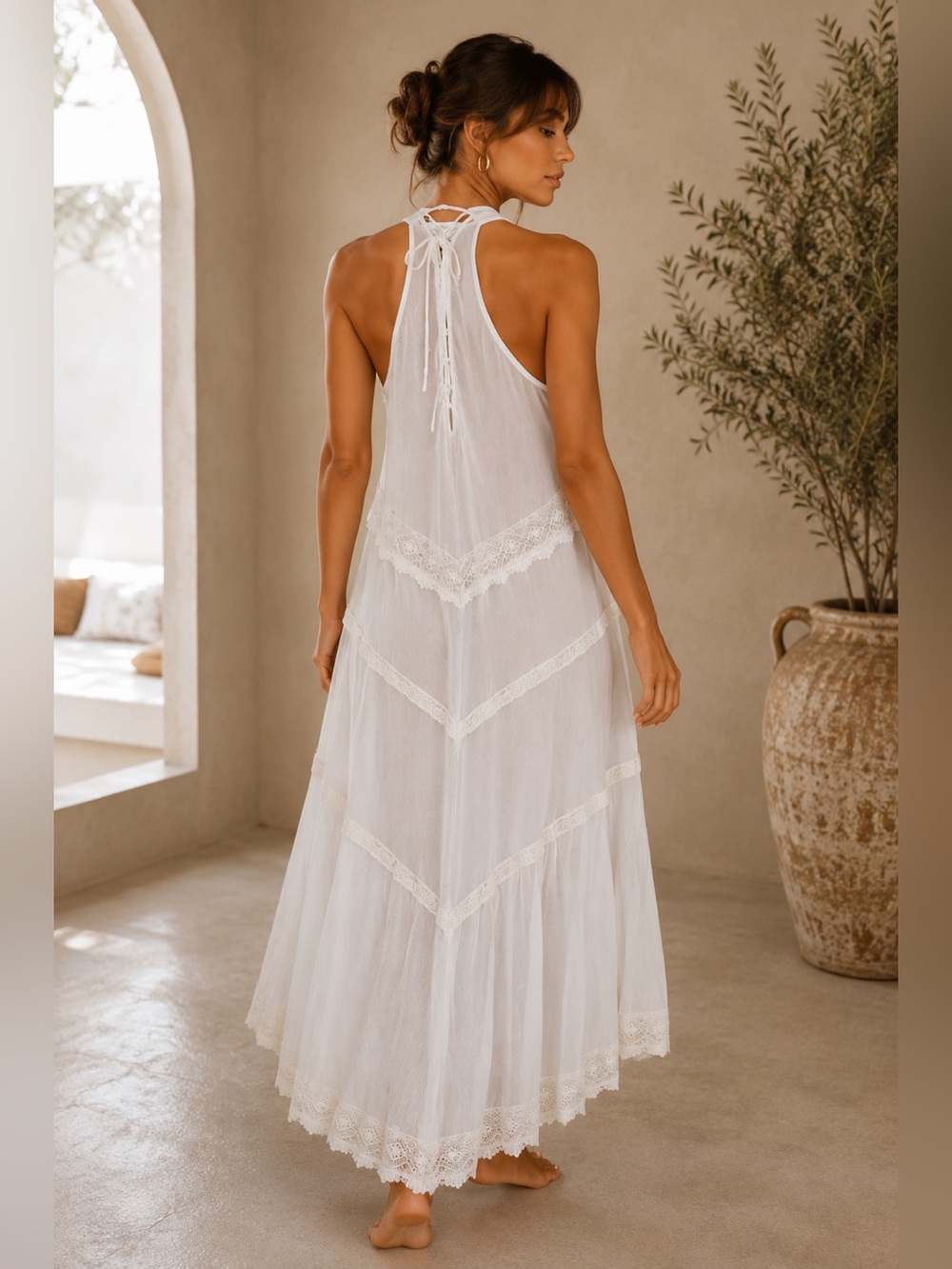 Free People White Perforated Lace Beach Cover-Up Maxi Dress - Picture 2 of 4